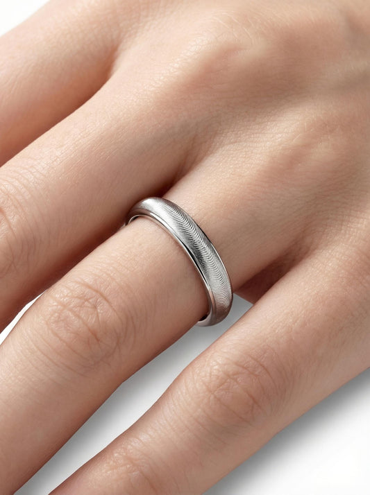 PT950 platinum wave textured wedding band 3mm worn view