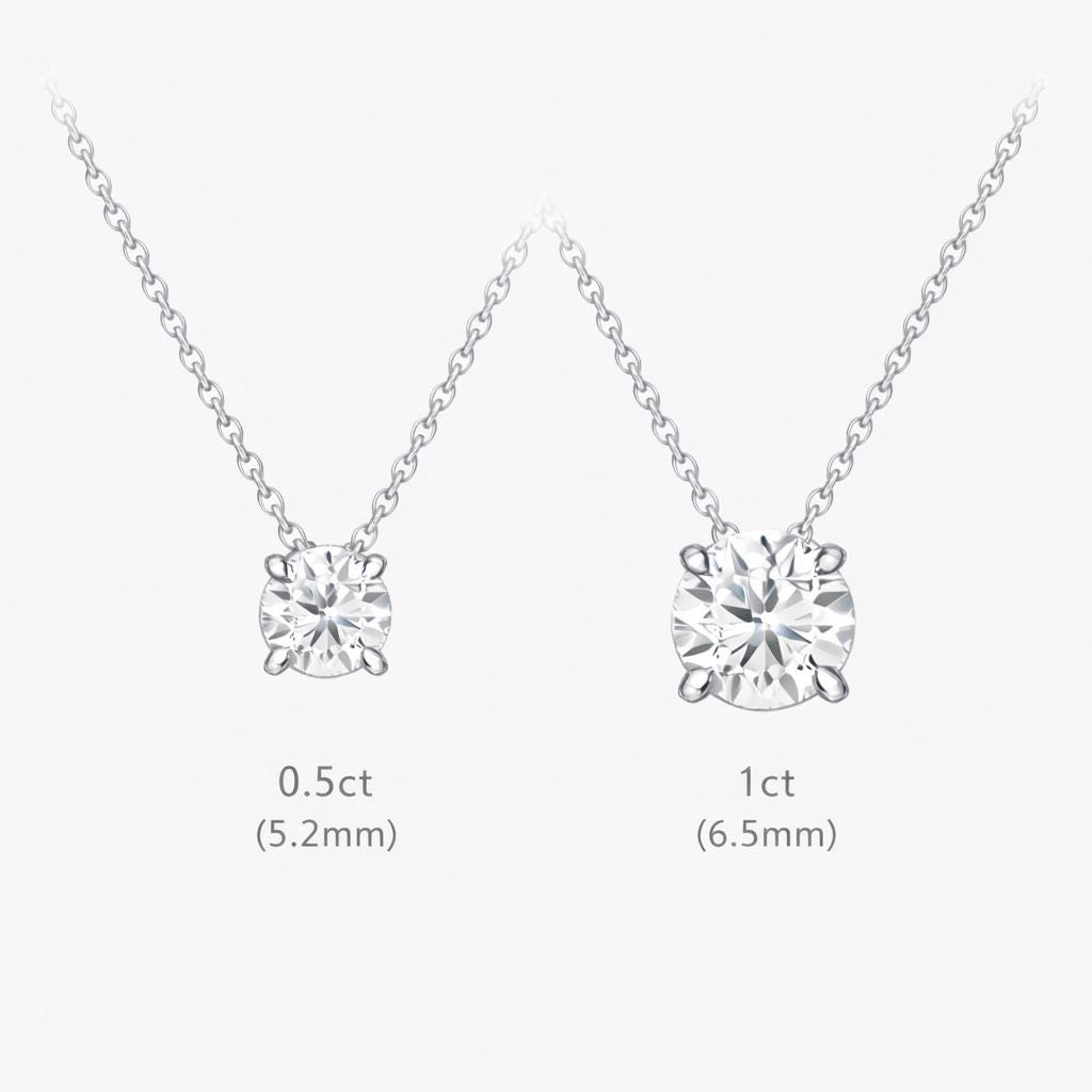Half-carat and one-carat lab-grown diamond solitaire size comparison
