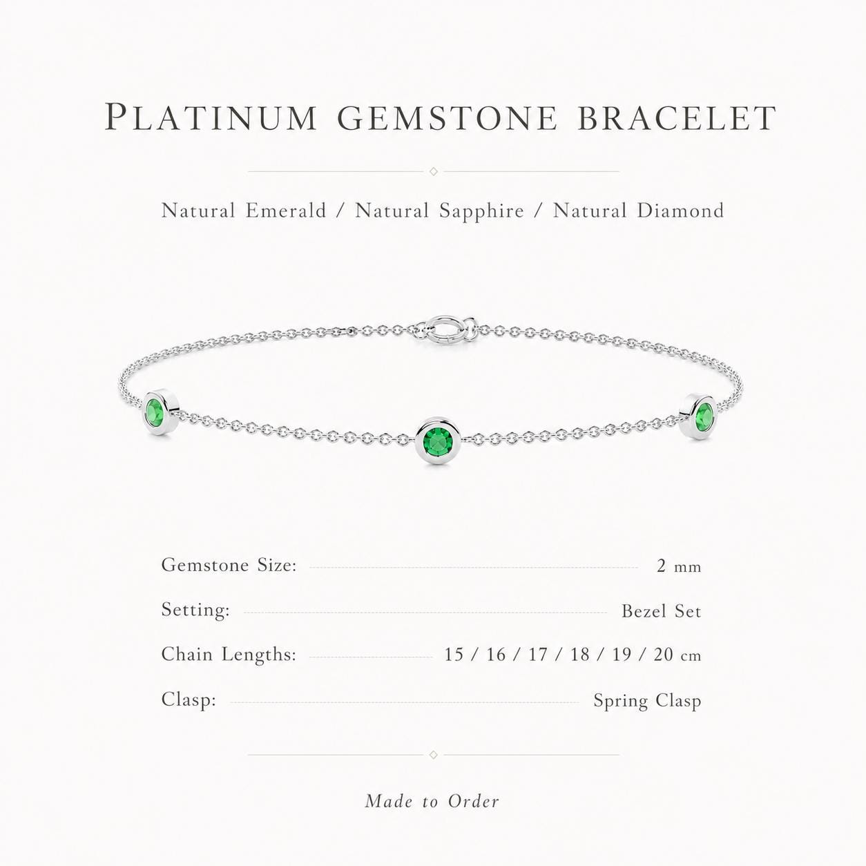 PT950 natural gemstone bracelet specification guide