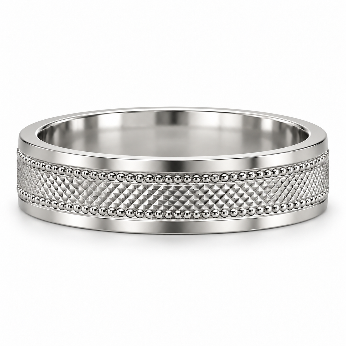 HELIOR Clous 5mm PT950 platinum band with a faceted centre, twin milgrain rows and polished borders.