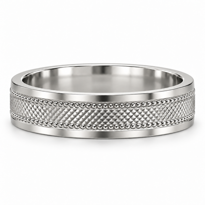 HELIOR Clous 5mm PT950 platinum band with a faceted centre, twin milgrain rows and polished borders.