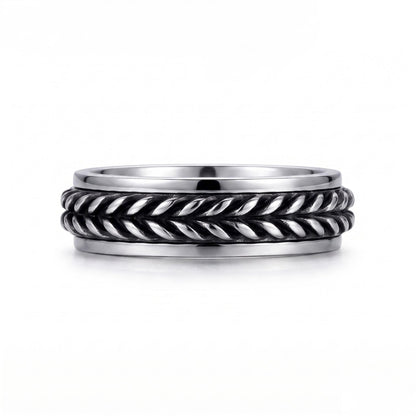 PT950 platinum braided leaf wedding band front view