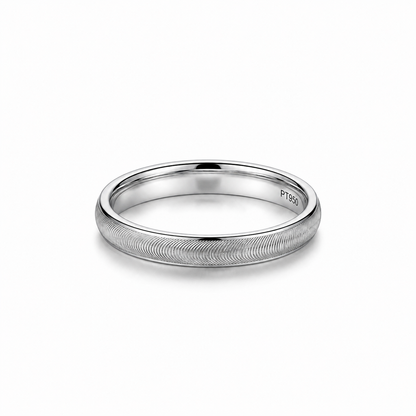 A platinum band ring with a textured, ribbed outer surface and a polished inner band, shown on a clean white background. The inside of the ring is stamped with 'PT1856'.