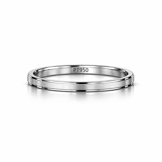 A polished platinum ring with a smooth, slightly beveled edge and an inner engraving reading 'PT950', shown on a clean white background with a soft reflection.