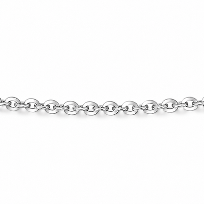 HELIOR 1.2mm PT950 platinum cable chain, macro view of polished oval links