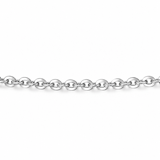 HELIOR 1.2mm PT950 platinum cable chain, macro view of polished oval links