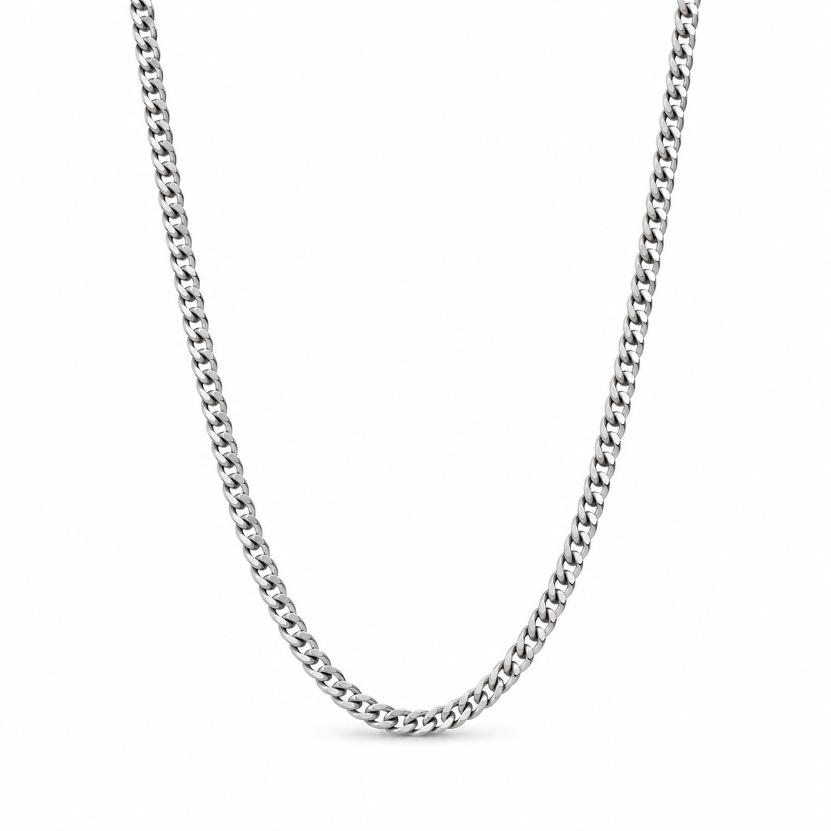Cadence PT950 platinum curb chain necklace, 2mm width, on a white background