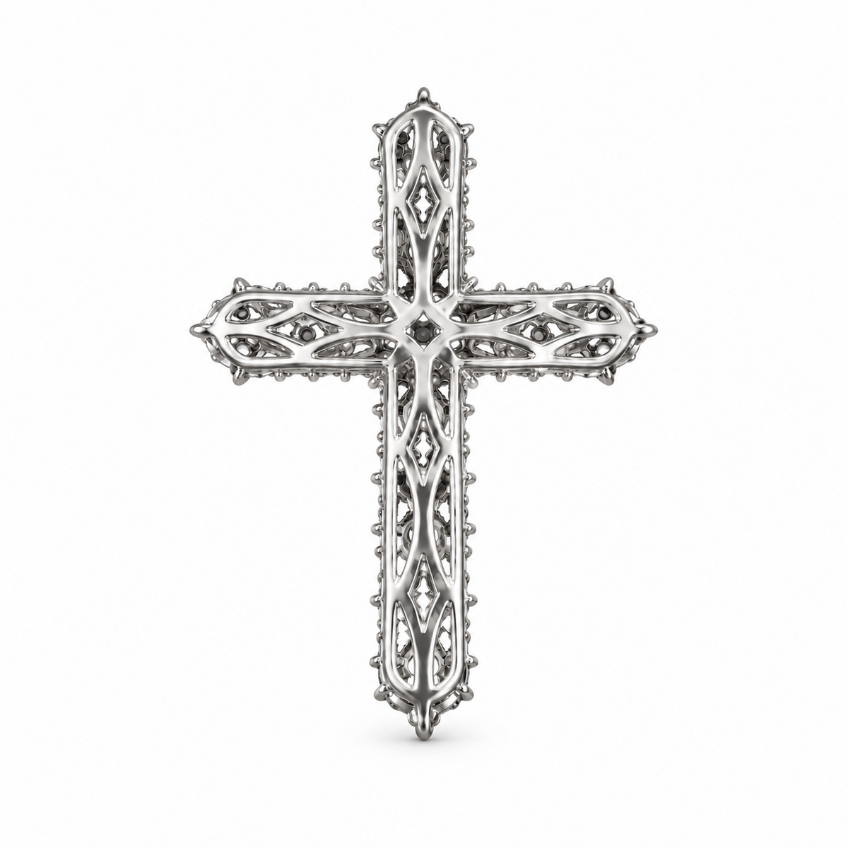 Openwork reverse of the Eclipse 18K white gold cross pendant.