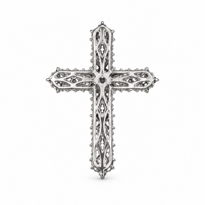 Openwork reverse of the Eclipse 18K white gold cross pendant.