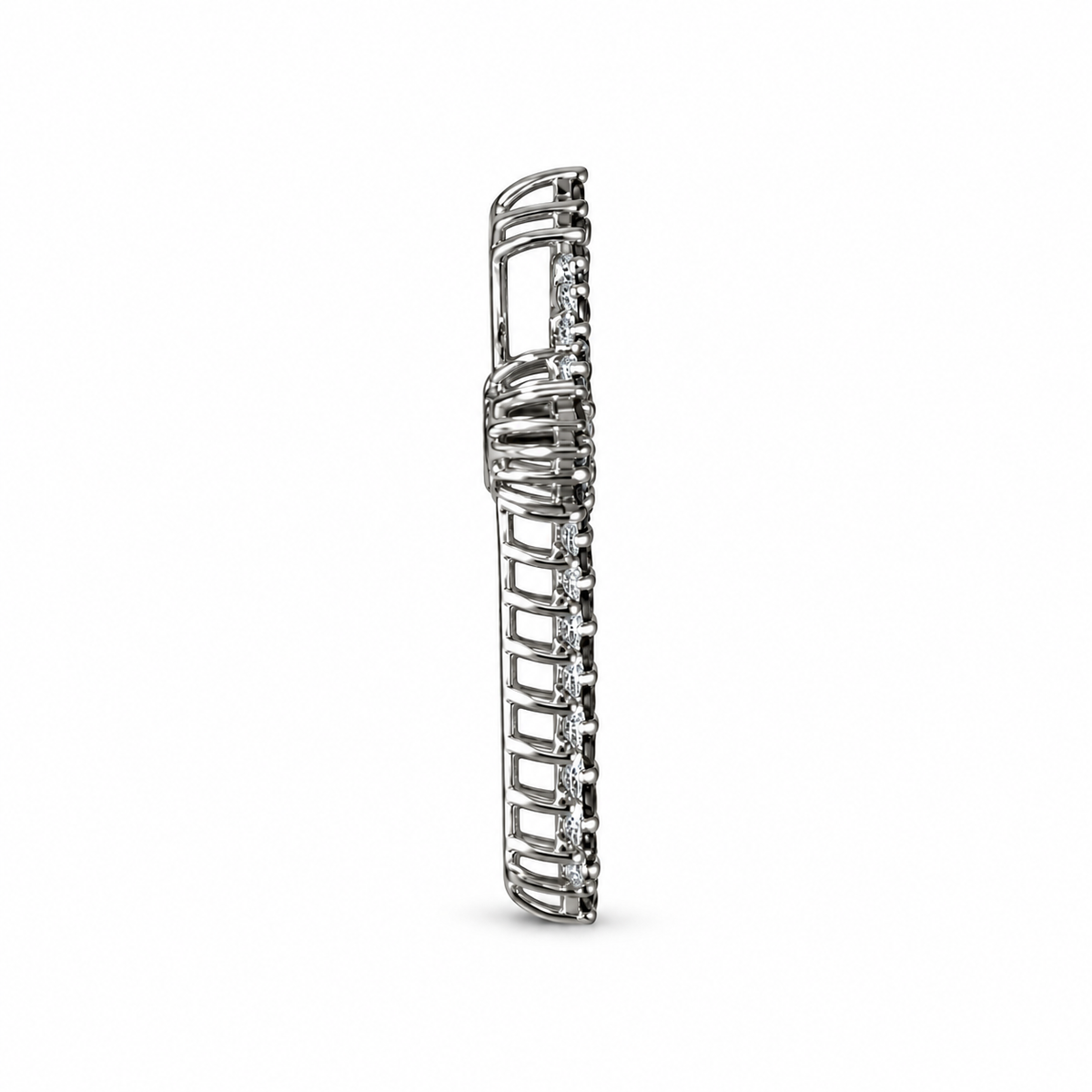 Side view of the Eclipse 18K white gold diamond cross pendant.