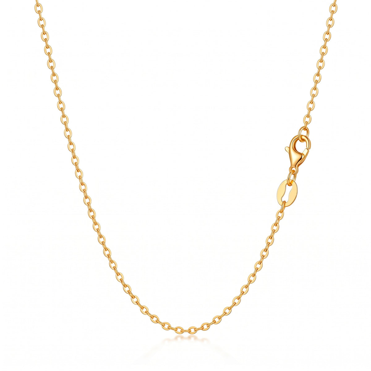 HELIOR 1.1mm 18K yellow gold cable chain necklace, full necklace view on white.