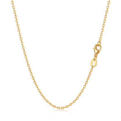 HELIOR 1.1mm 18K yellow gold cable chain necklace, full necklace view on white.