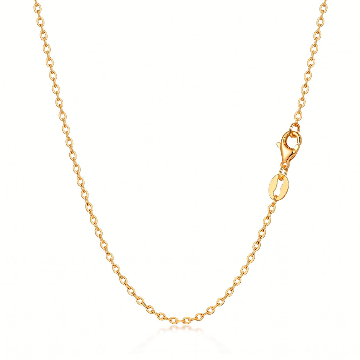 HELIOR 1.3mm 18K yellow gold cable chain necklace, full necklace view on white.