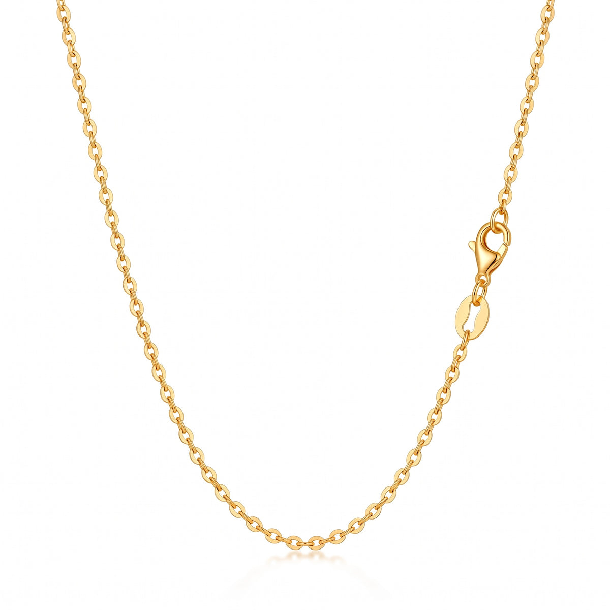 HELIOR 1.5mm 18K yellow gold cable chain necklace, full necklace view on white.