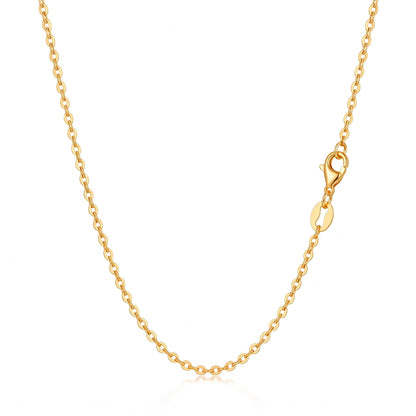 HELIOR 1.5mm 18K yellow gold cable chain necklace, full necklace view on white.