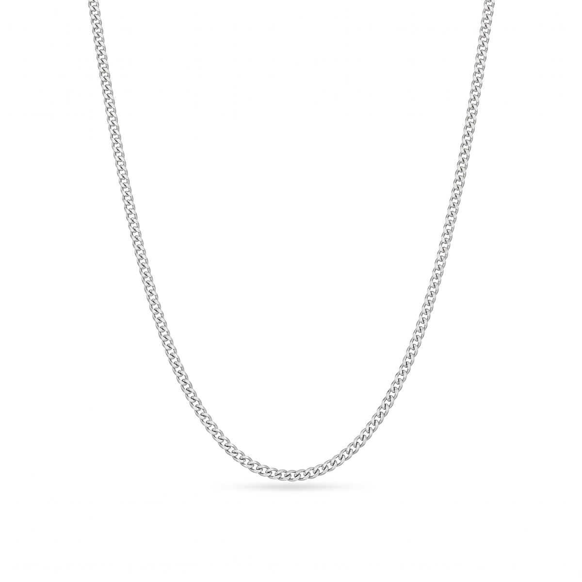 Cadence Fine 1.2mm solid PT950 platinum curb chain necklace by HELIOR on a white background.