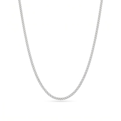 Cadence Fine 1.2mm solid PT950 platinum curb chain necklace by HELIOR on a white background.