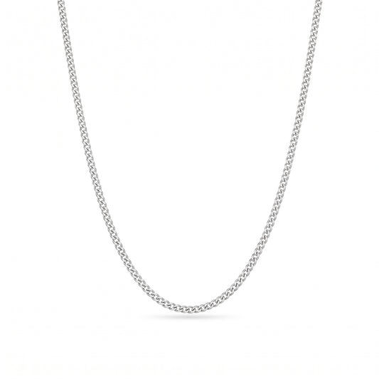 Cadence Fine 1.2mm solid PT950 platinum curb chain necklace by HELIOR on a white background.