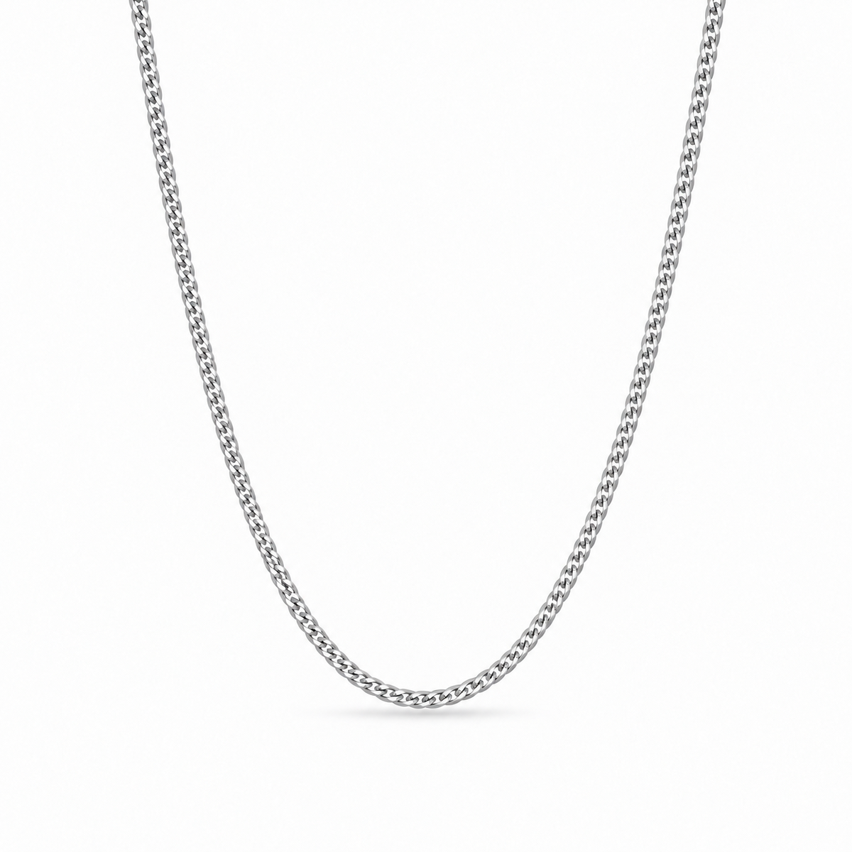 Cadence Fine 1.6mm solid PT950 platinum curb chain necklace by HELIOR on a white background.