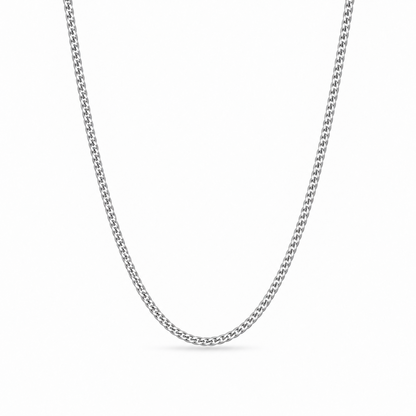 Cadence Fine 1.6mm solid PT950 platinum curb chain necklace by HELIOR on a white background.