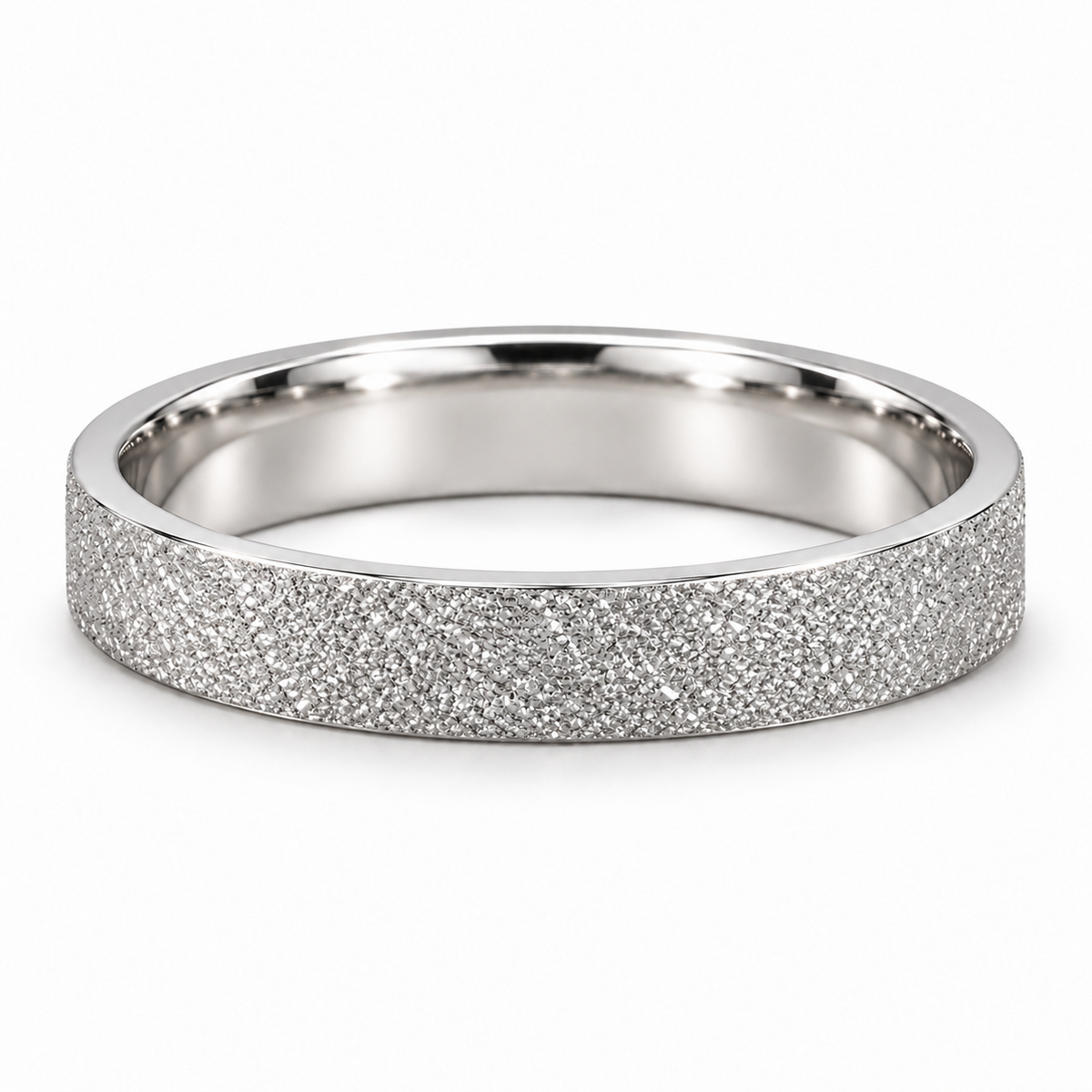 Dune 5mm solid PT950 platinum frosted wedding band by HELIOR on a clean white background.