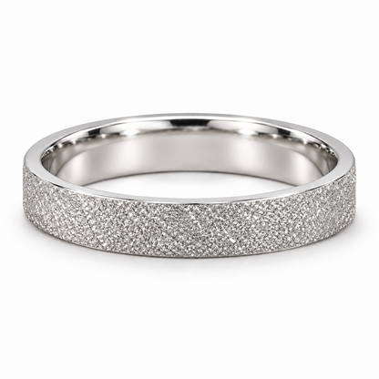 Dune 5mm solid PT950 platinum frosted wedding band by HELIOR on a clean white background.