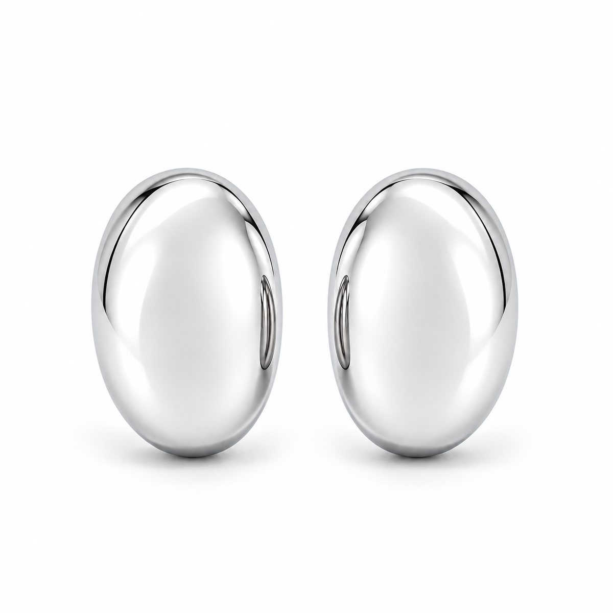 Pair of HELIOR Luna PT950 platinum stud earrings, front view with smooth polished curves on a white background
