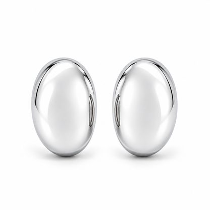 Pair of HELIOR Luna PT950 platinum stud earrings, front view with smooth polished curves on a white background