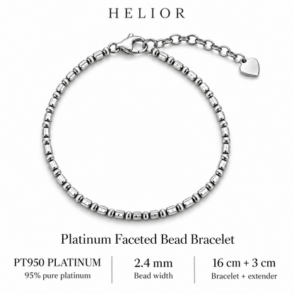 HELIOR Orbit bracelet specifications: PT950 platinum, approximately 2.4mm width and a 16cm bracelet with a 3cm extender.