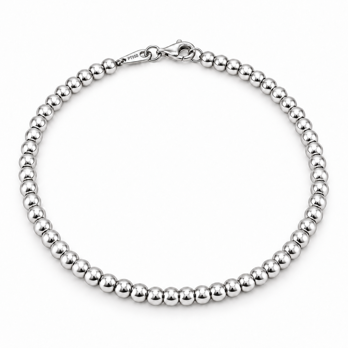HELIOR Orbit PT950 platinum bead bracelet with polished 3 mm round beads and a lobster clasp on a white background