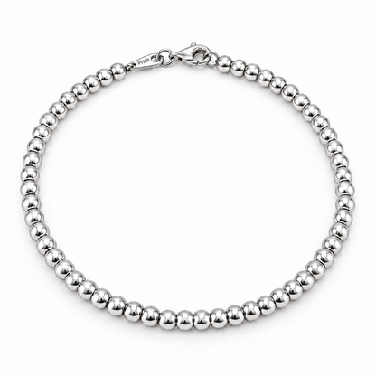 HELIOR Orbit PT950 platinum bead bracelet with polished 3 mm round beads and a lobster clasp on a white background