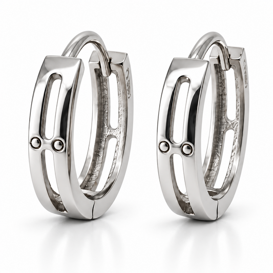 Pair of PT950 platinum openwork hoop earrings, 3 mm wide with an 11.5 mm inner diameter