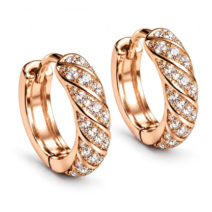 Pair of Spiral 18K rose gold lab-grown diamond huggie hoop earrings