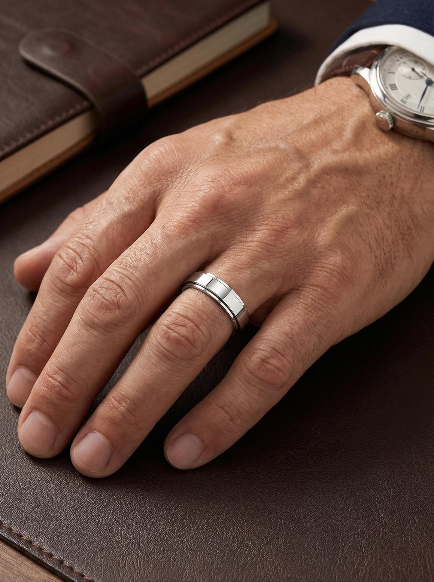 PT950 platinum kinetic band 5mm on-hand view