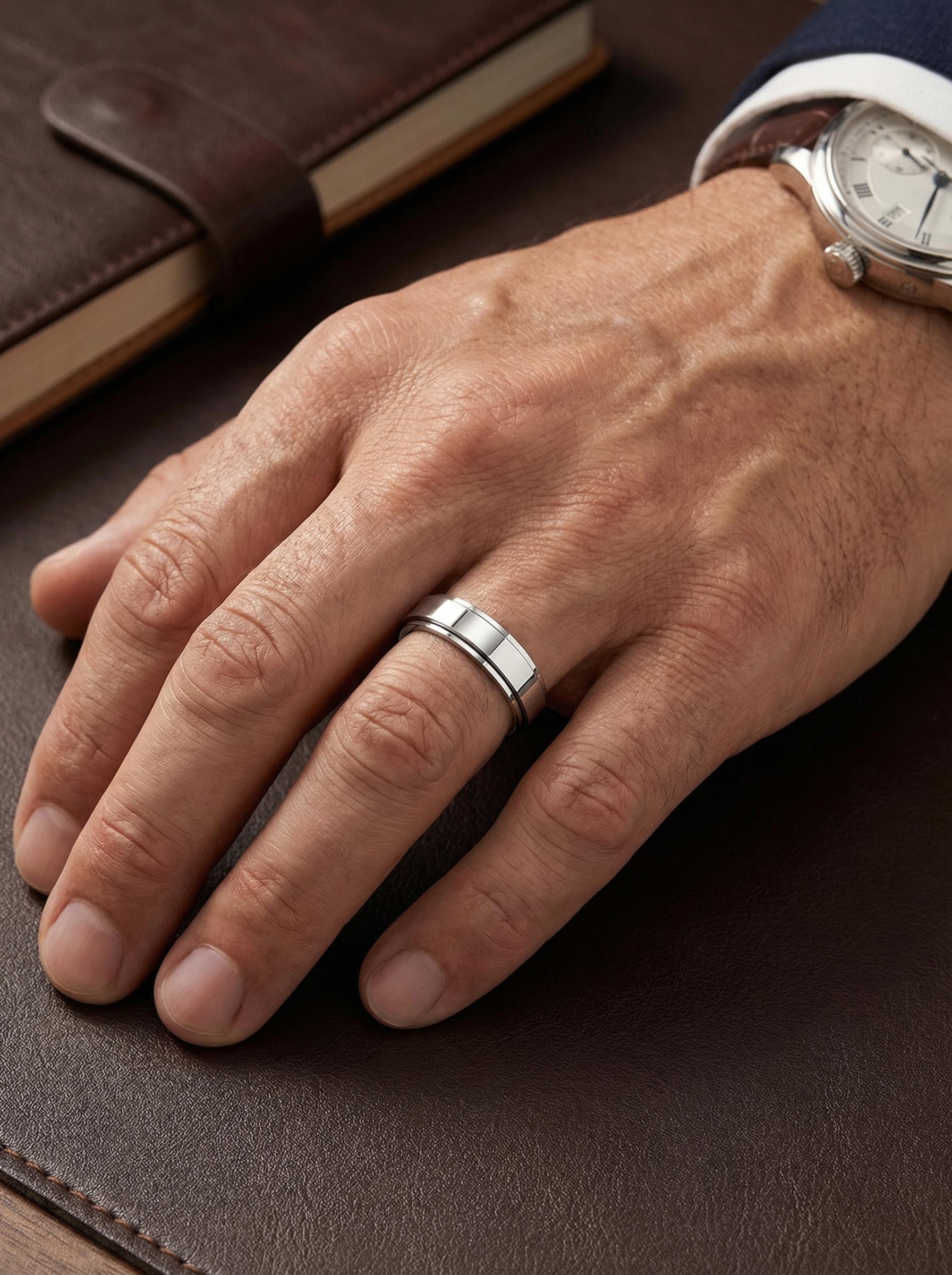 PT950 platinum kinetic band 5mm on-hand view