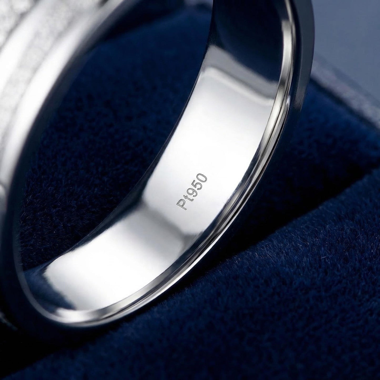 PT950 platinum matte centre wedding band 5mm worn view