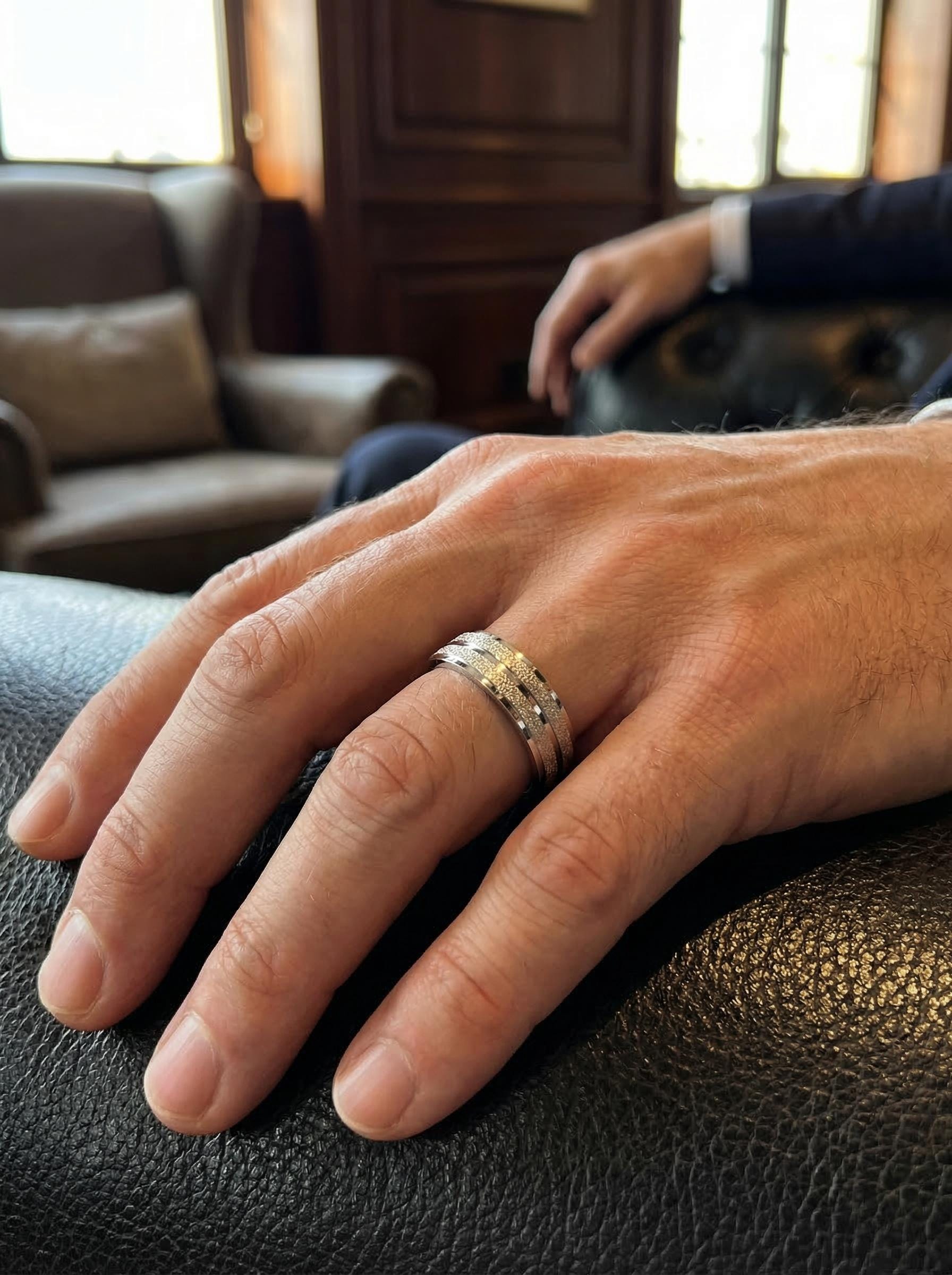 PT950 platinum matte centre wedding band 5mm side profile