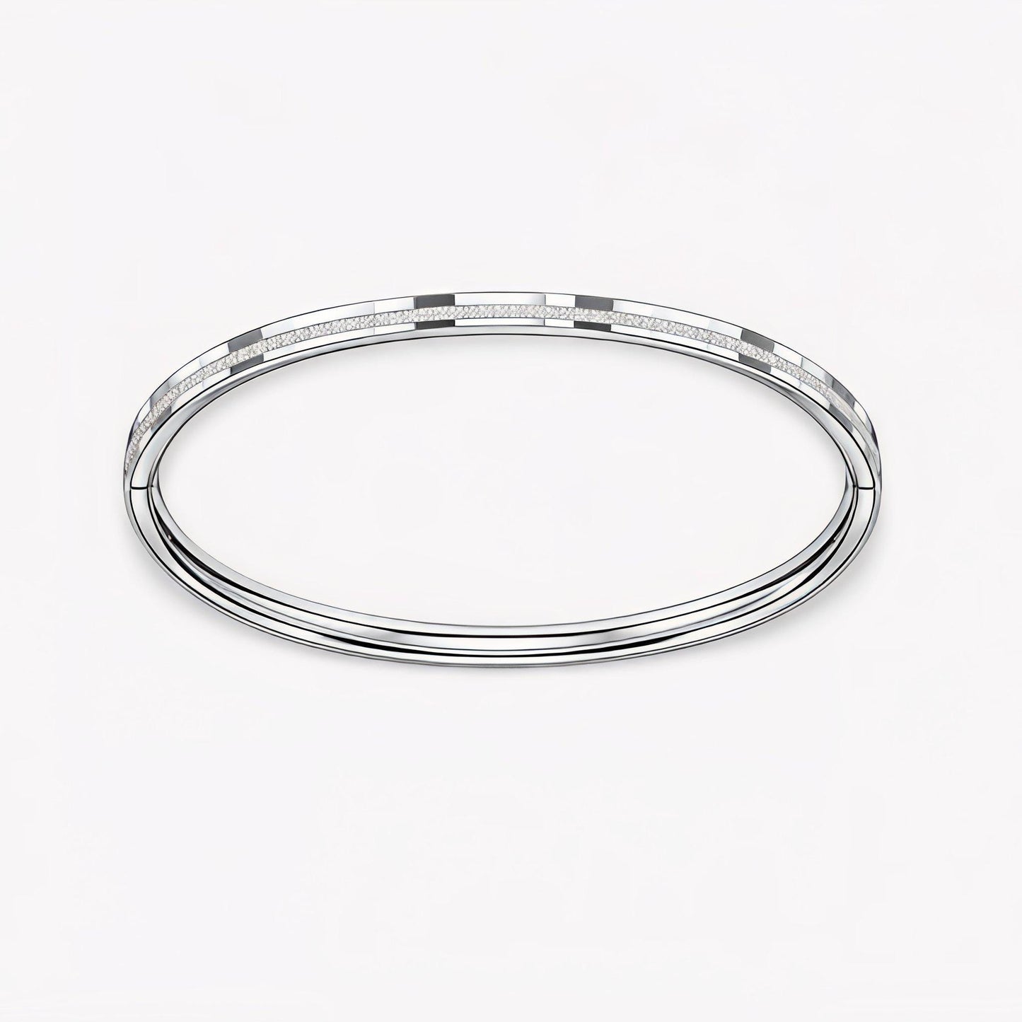 Oval profile of 3mm frosted hinged platinum bangle