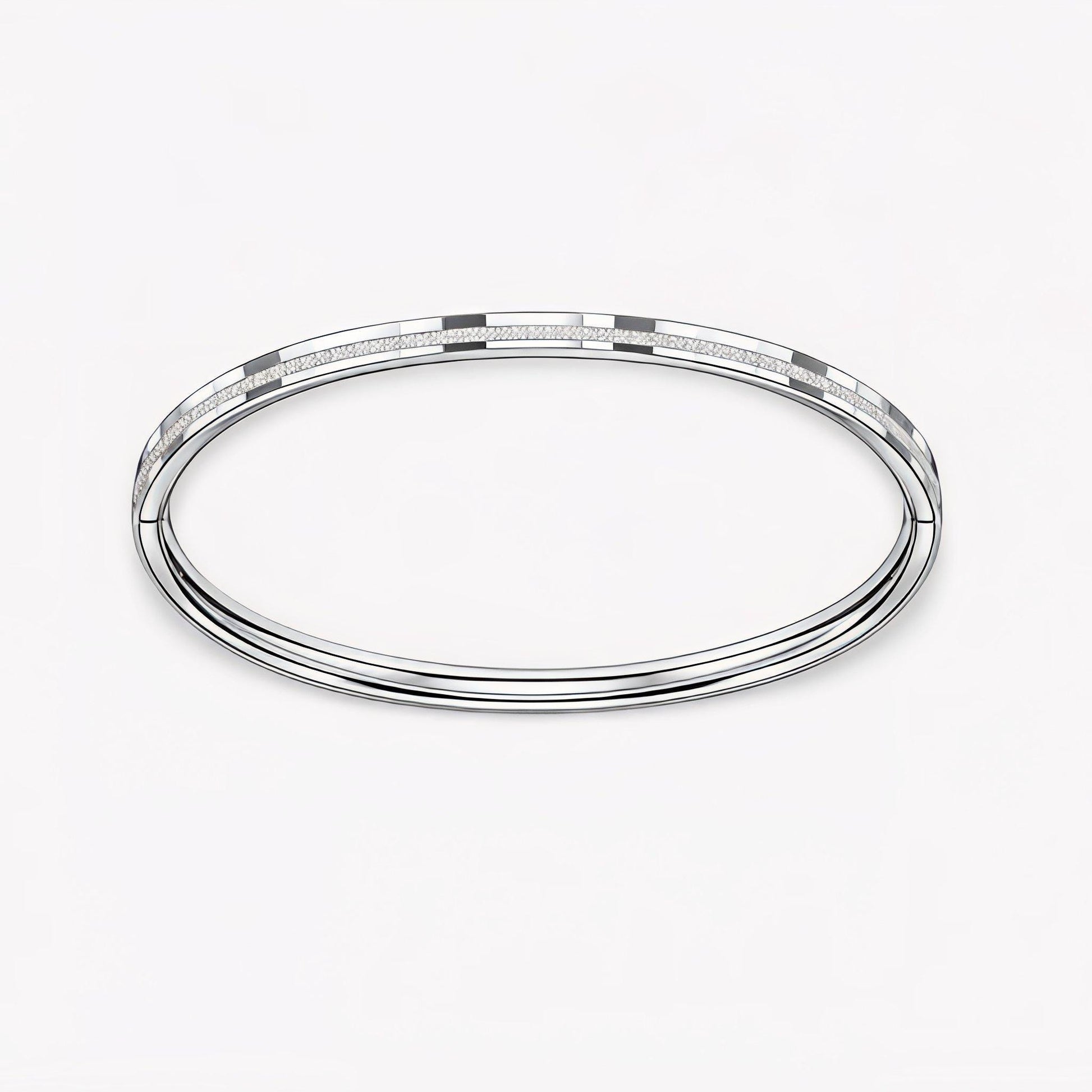 Oval profile of 3mm frosted hinged platinum bangle