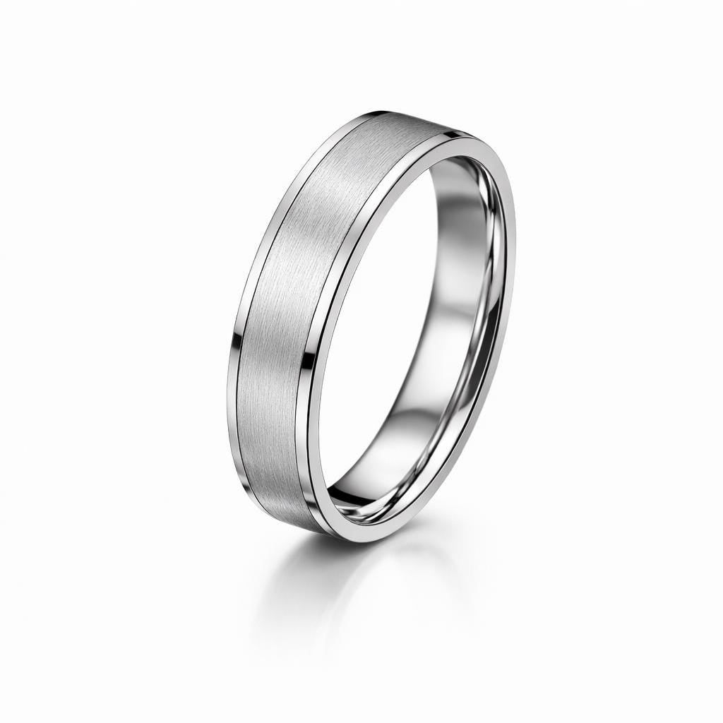 PT950 platinum brushed comfort fit wedding band 5mm close-up detail