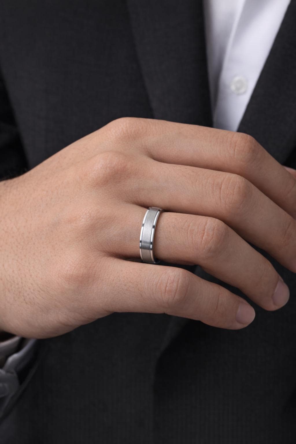 PT950 platinum brushed comfort fit wedding band 5mm side profile