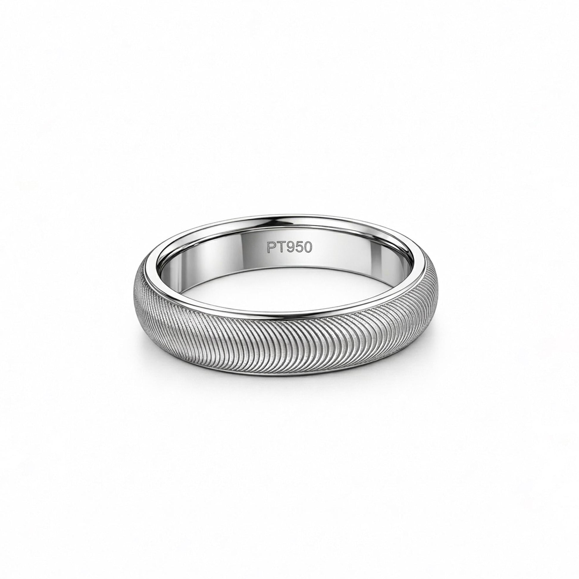 PT950 platinum wave textured wedding band 5mm front view