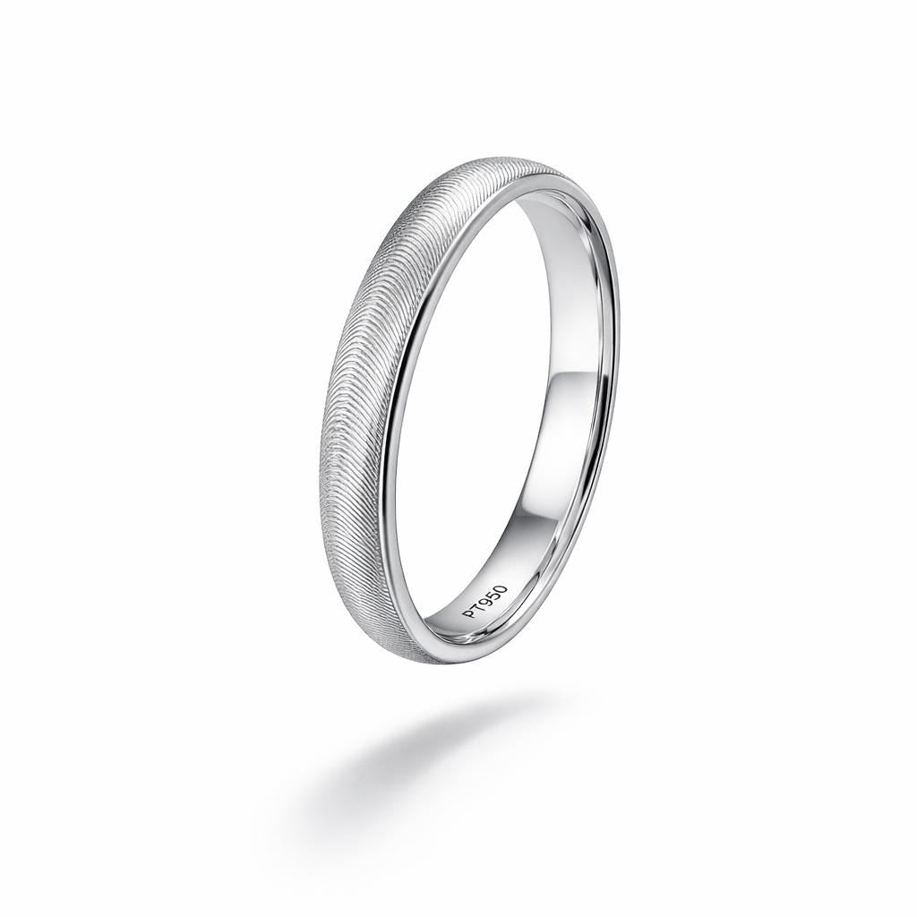 PT950 platinum wave textured wedding band 3mm angled view