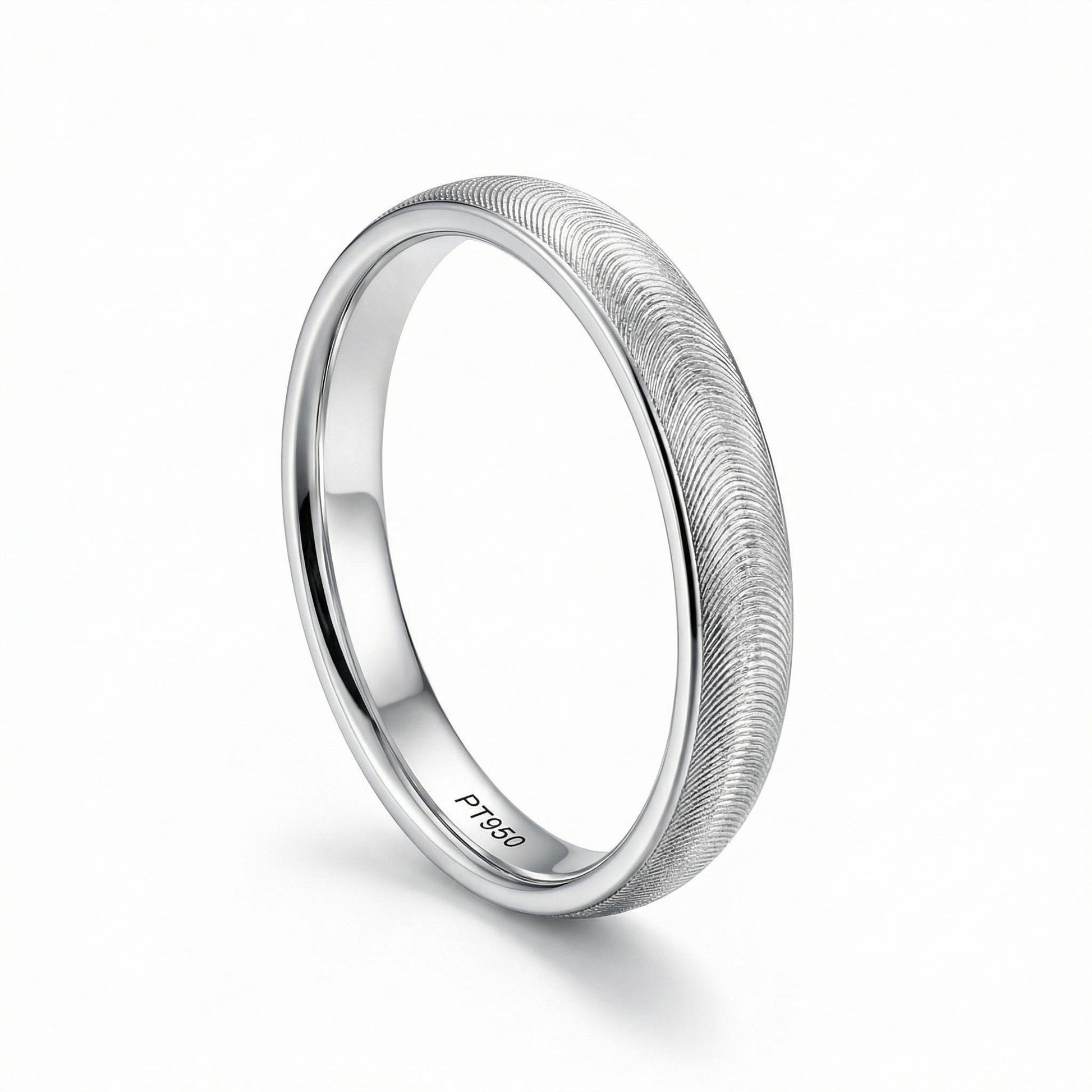 PT950 platinum wave textured wedding band 3mm side profile