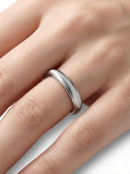 PT950 platinum wave textured wedding band 3mm worn view