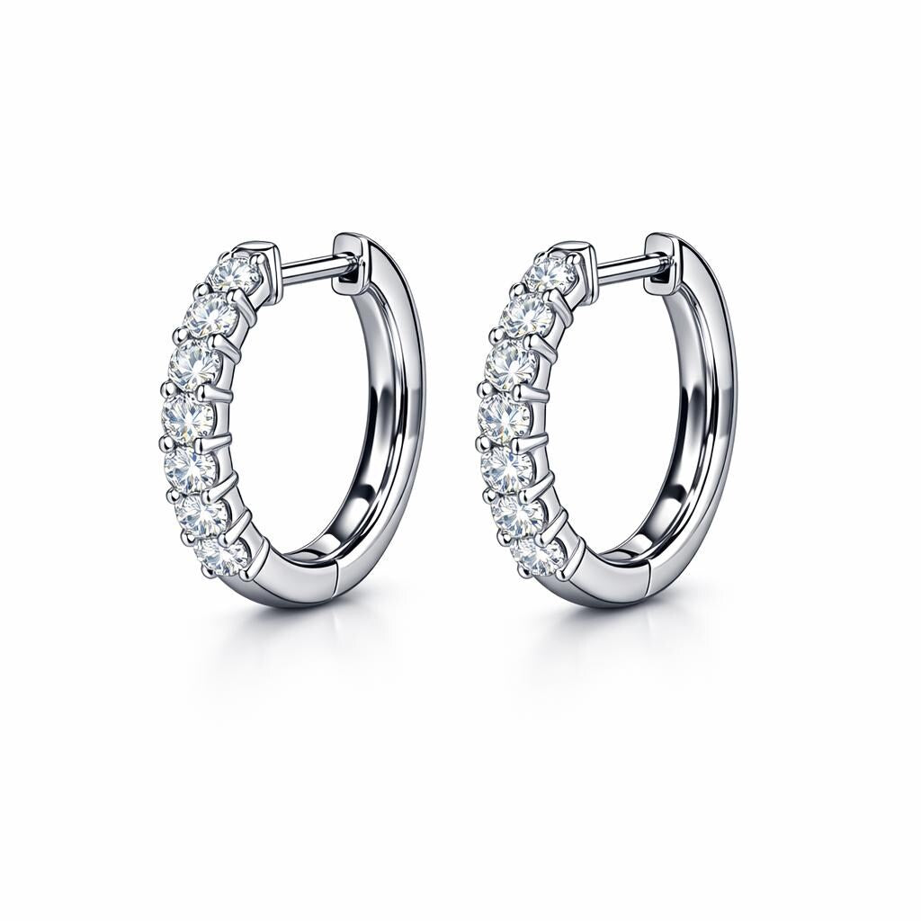 Front pair of PT950 platinum 0.32ctw lab diamond huggie earrings
