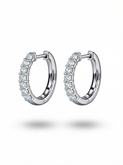Angled pair of PT950 platinum lab diamond huggie earrings