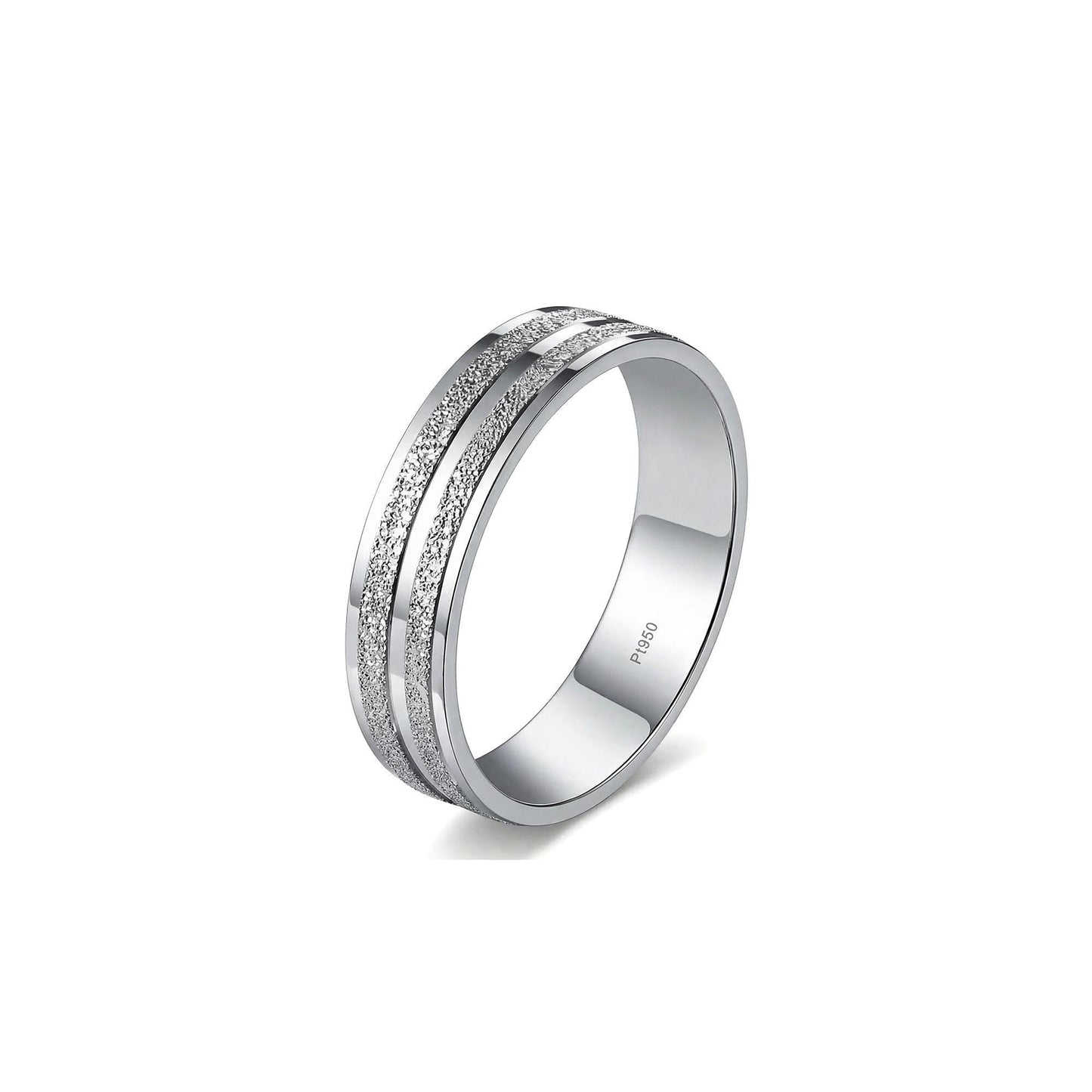 PT950 platinum matte centre wedding band 5mm on-hand view