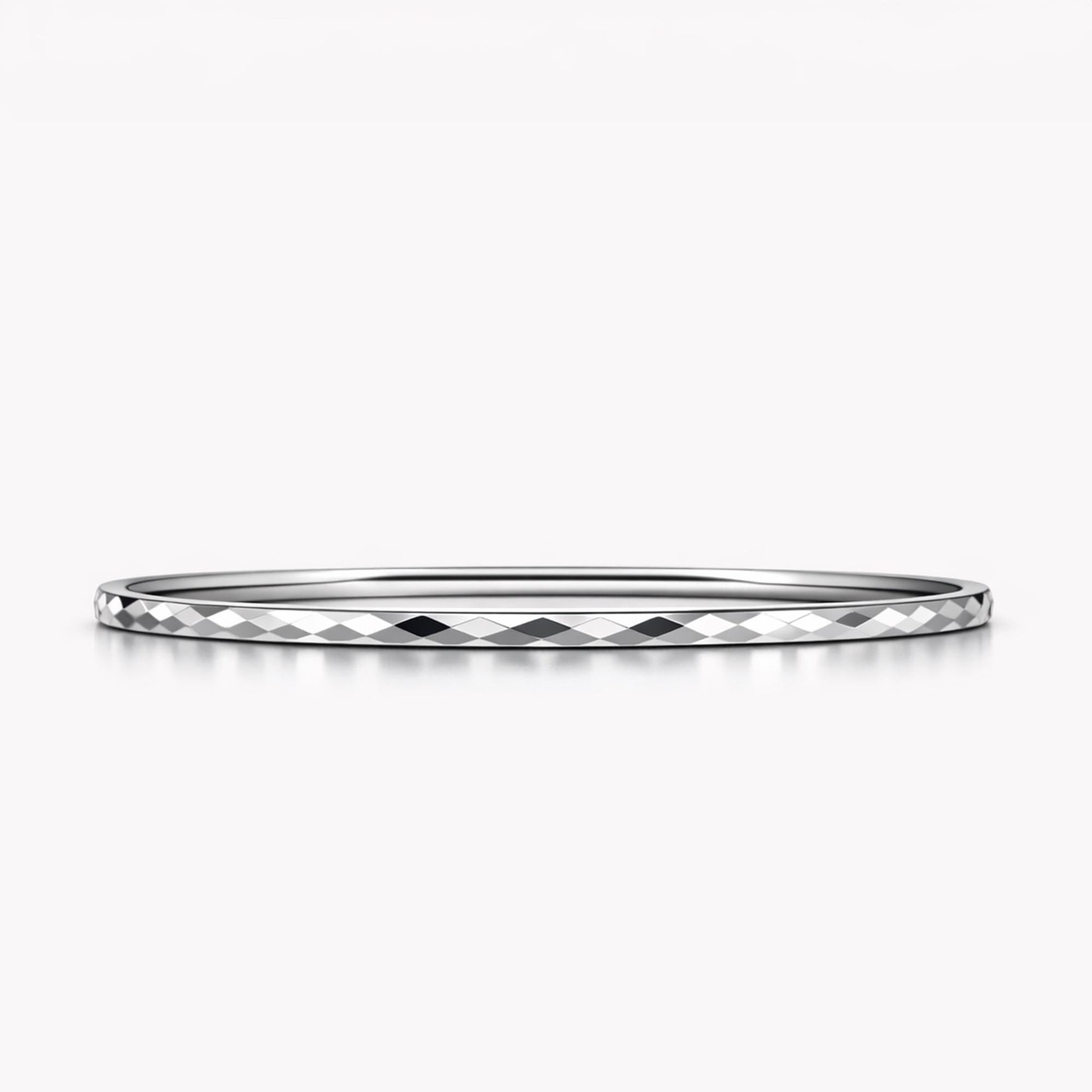 Solid PT950 platinum geometric faceted bangle 3mm on white