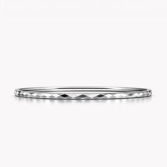 Solid PT950 platinum geometric faceted bangle 3mm on white